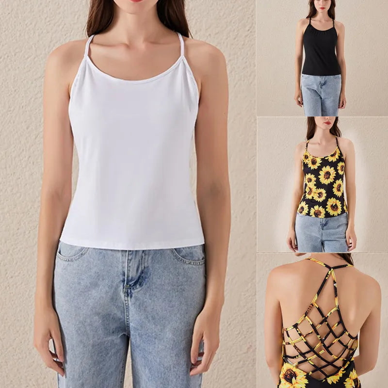 2022 Women'S Camisole & Tanks Solid Sleeveless Tops Backless Hollow Out Open Back Cool Loose Top Sexy Vest Camis
