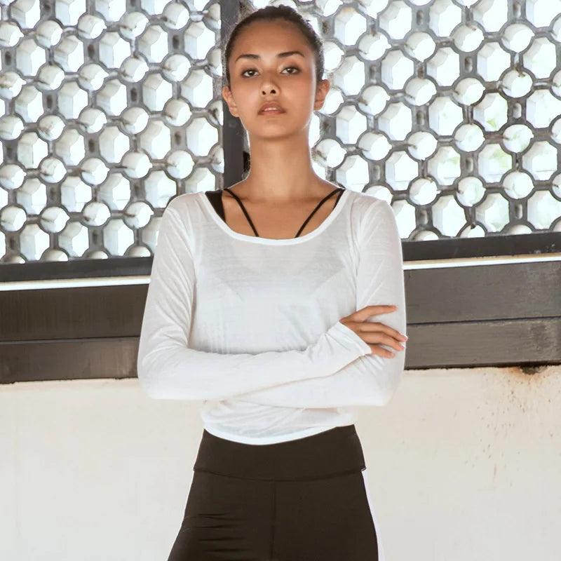 Summer Women'S Yoga T-Shirt Open Sports Clothes Long-Sleeved Running Tops Slim Beauty Back Sportswear