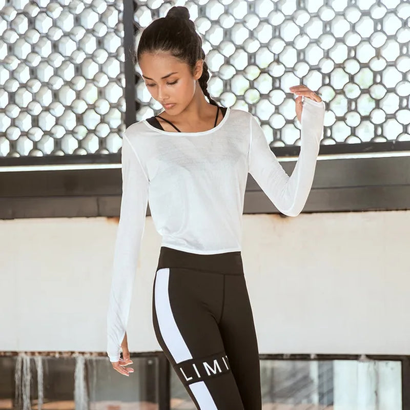 Summer Women'S Yoga T-Shirt Open Sports Clothes Long-Sleeved Running Tops Slim Beauty Back Sportswear