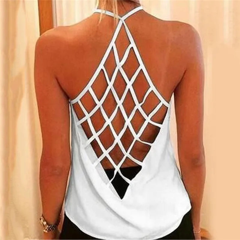 2022 Women'S Camisole & Tanks Solid Sleeveless Tops Backless Hollow Out Open Back Cool Loose Top Sexy Vest Camis