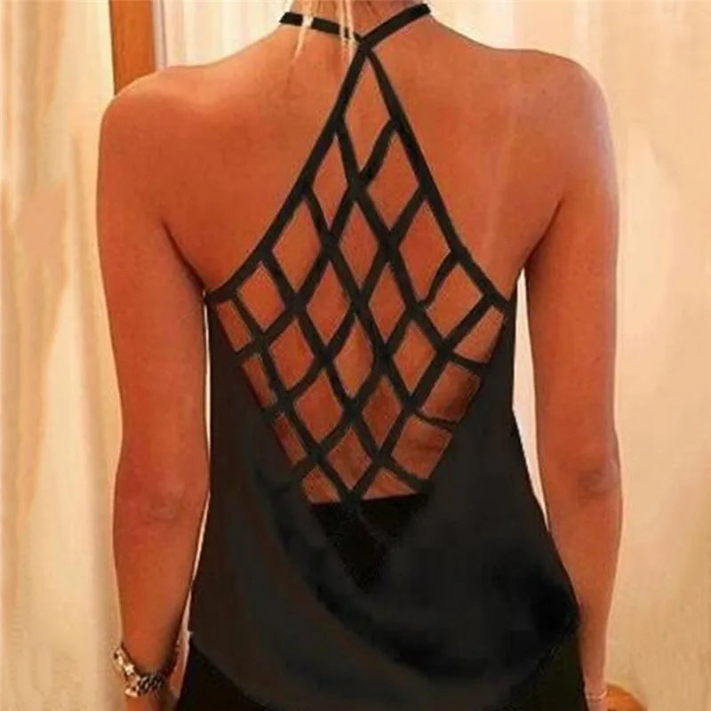 2022 Women'S Camisole & Tanks Solid Sleeveless Tops Backless Hollow Out Open Back Cool Loose Top Sexy Vest Camis