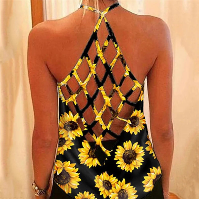 2022 Women'S Camisole & Tanks Solid Sleeveless Tops Backless Hollow Out Open Back Cool Loose Top Sexy Vest Camis