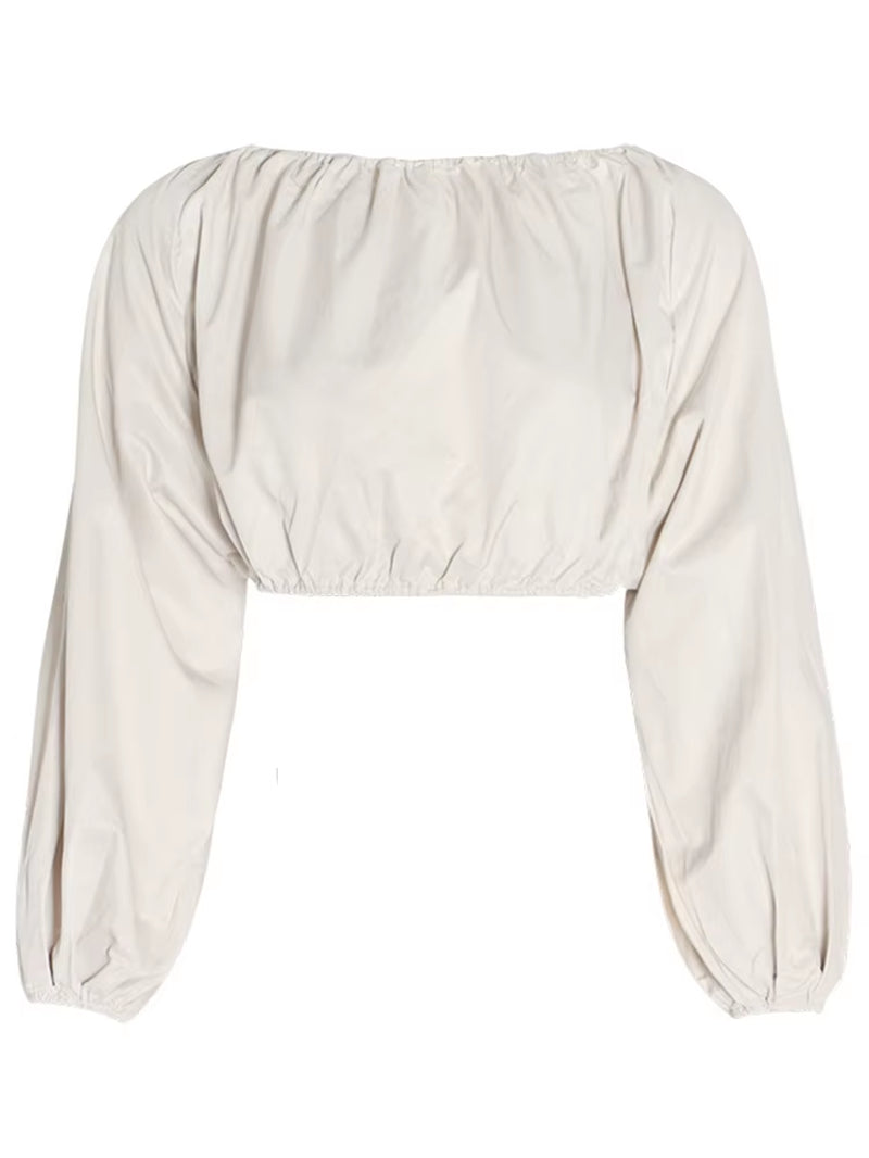 Backless Short Shirt with Lantern Sleeves 
