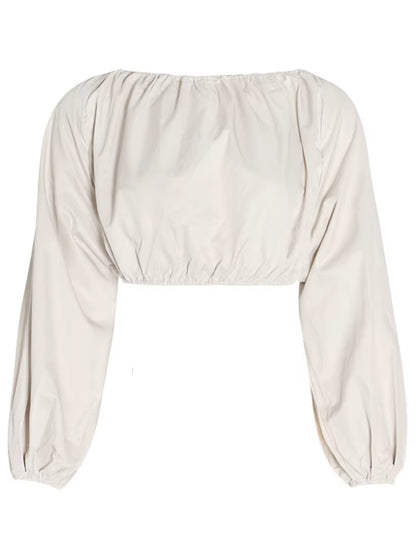 Backless Short Shirt with Lantern Sleeves 