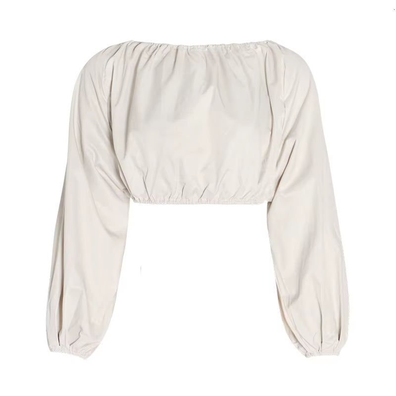 Backless Short Shirt with Lantern Sleeves 