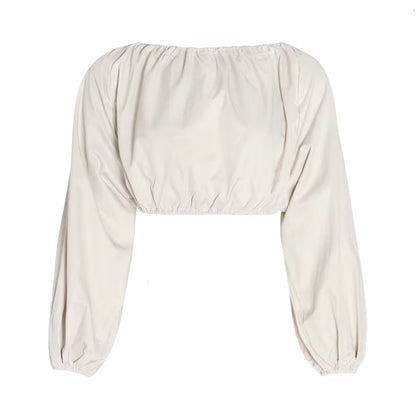 Backless Short Shirt with Lantern Sleeves 