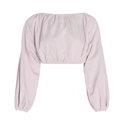 Backless Short Shirt with Lantern Sleeves 