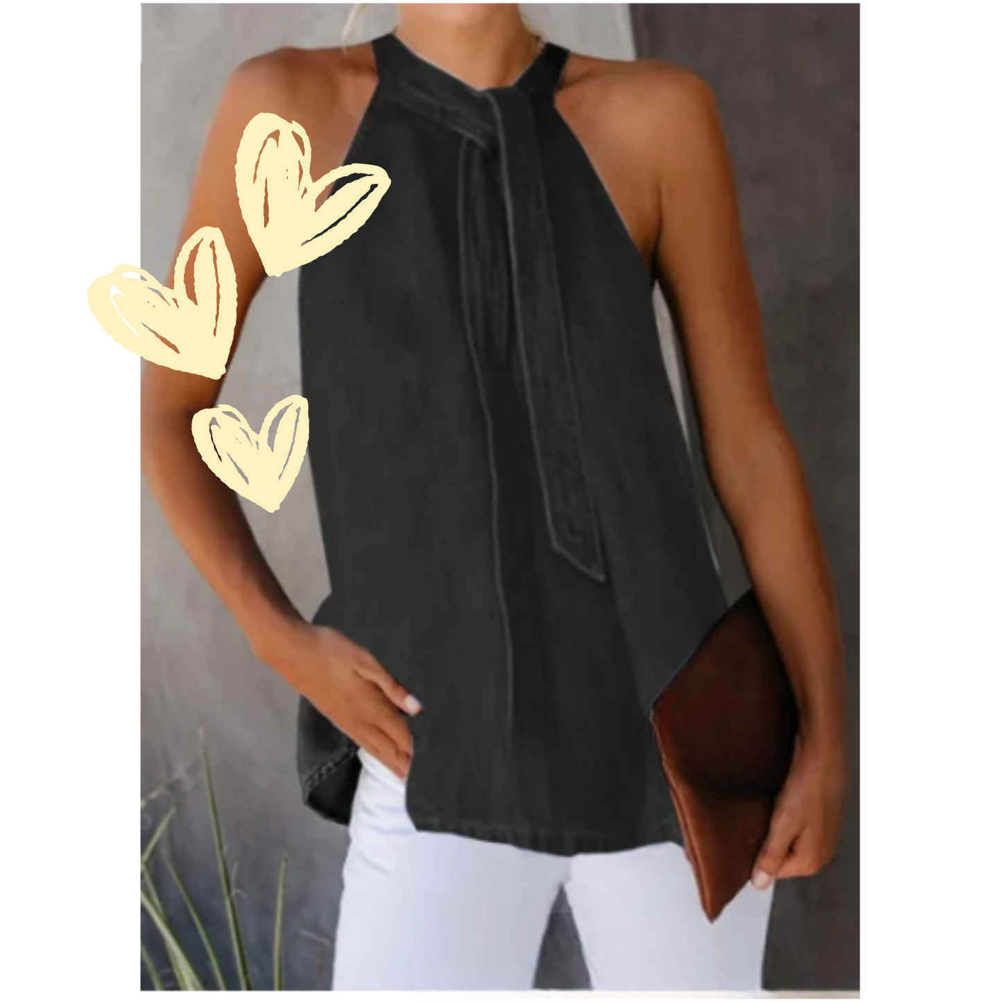 High neck shirt with cut-out back